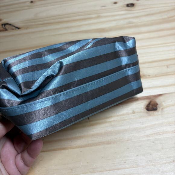 Jewell by Thirty One Uptown Mini Pouch Makeup Blue Black Stripe Zipper Shiny - Picture 6 of 10